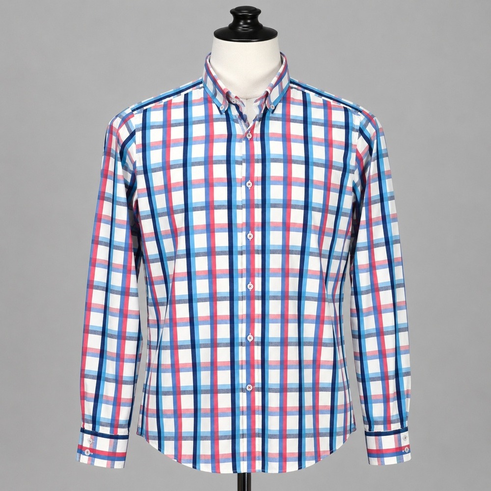 Hawes & Curtis Brandon Shirt Mens XXL Blue Red Check Cotton Button Down BBCFC007